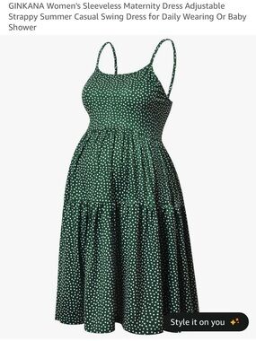 GINKANA Green Polka Dot Midi Maternity Dress with Adjustable Straps